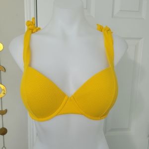 Shade & Shore Textured Structured Cup Bikini Top 34D Marigold EUC Shoulder Ties